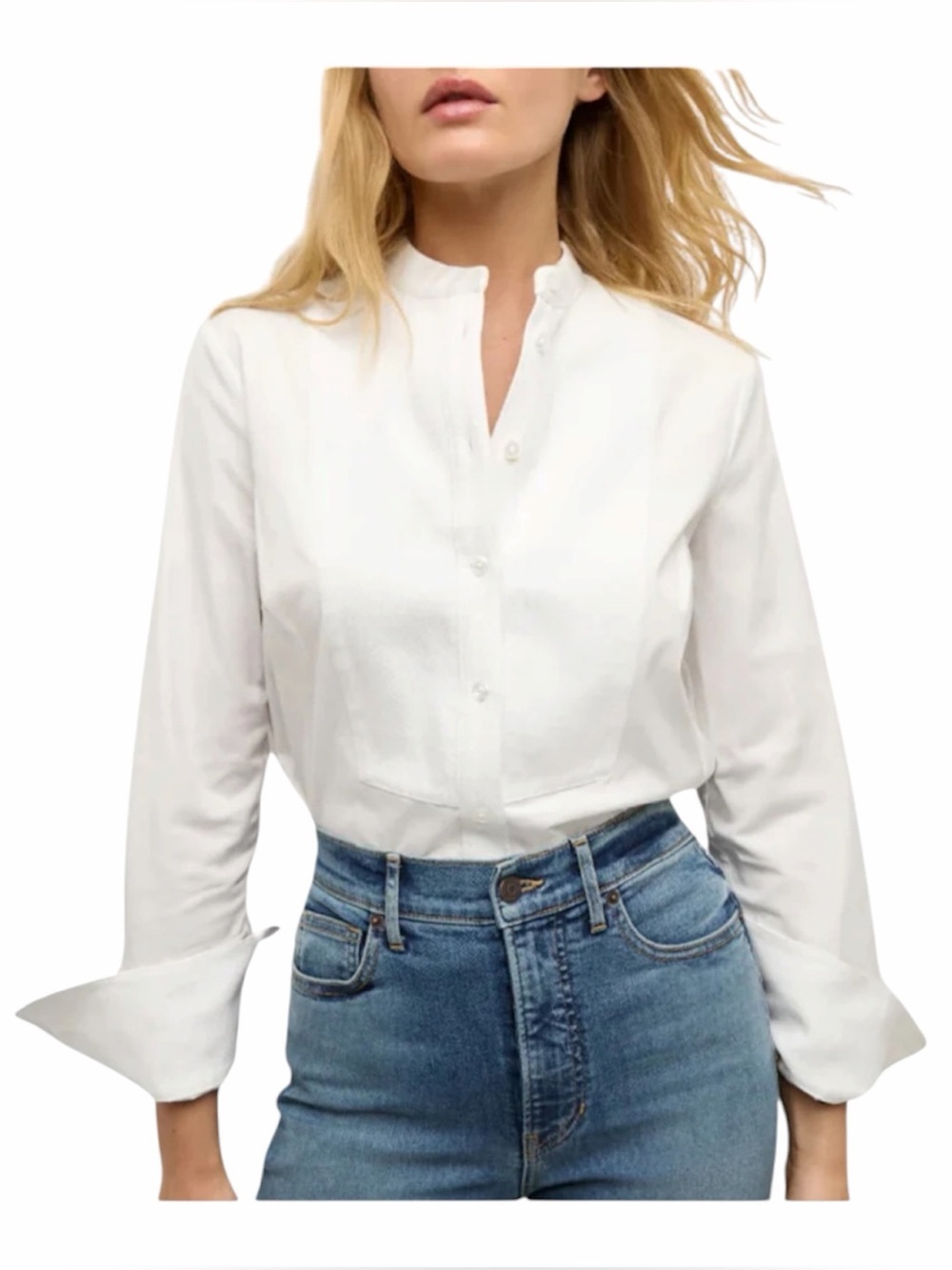Veronica Beard Naya Blouse Button Down Flip Cuff Mandarin Collar